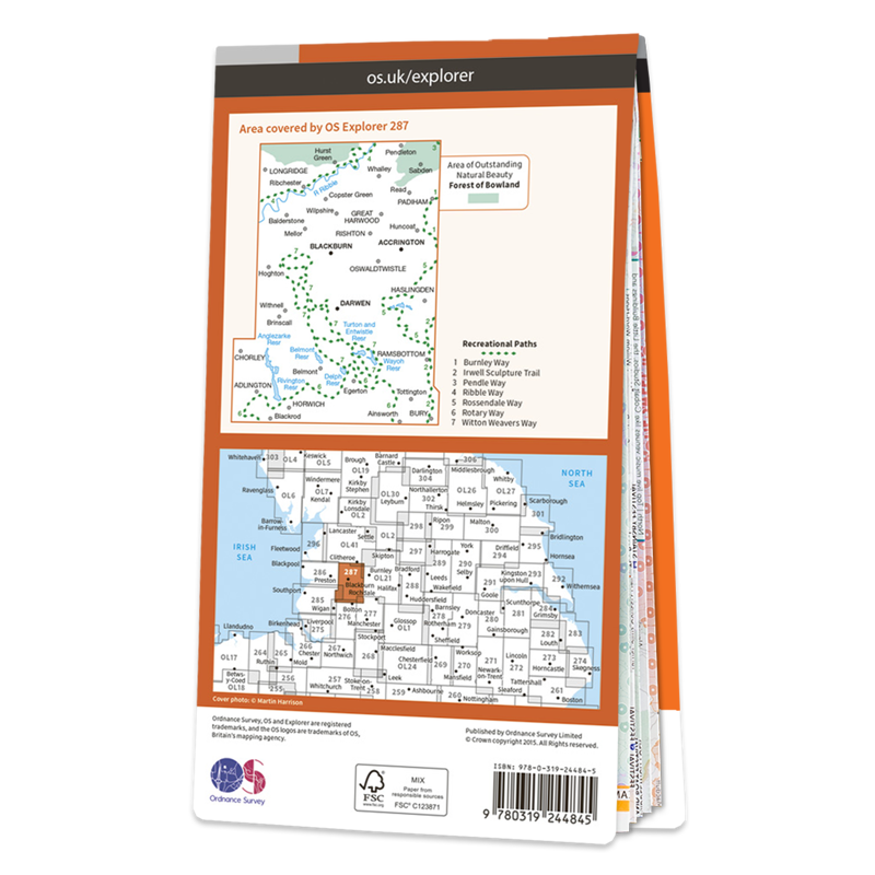 OS Explorer Map 287 - West Pennine Moors - Blackburn Darwen And Accrington-1